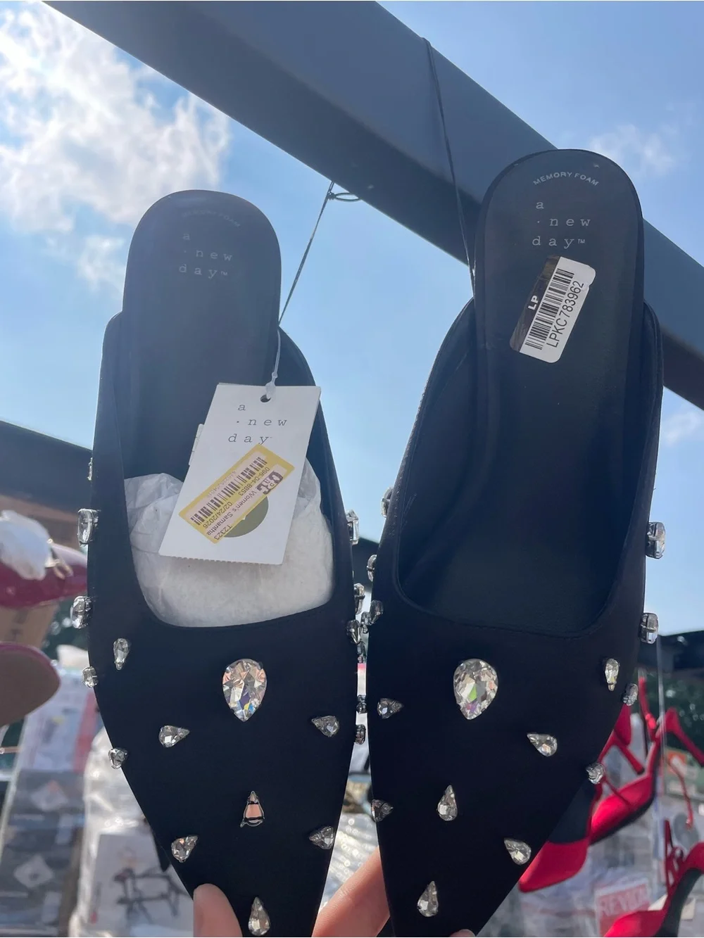 a new day Black Jeweled Pointed Slip-On Mules